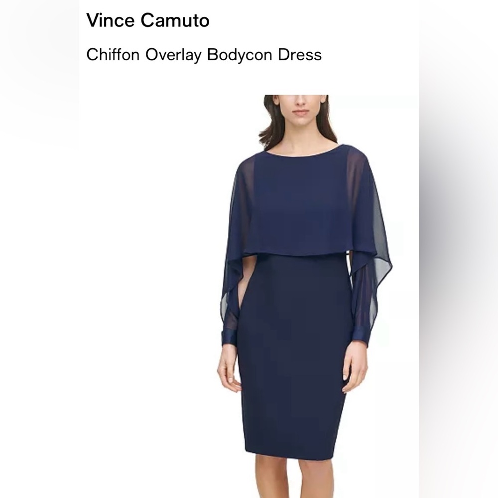 Vince Camuto Navy Dress with Chiffon Overlay